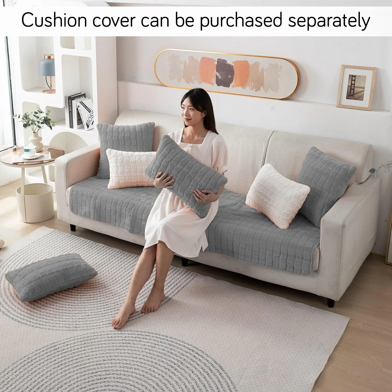 Premium Plush Anti Slip Sofa Mat for 1/2/3 Seater, Light Grey