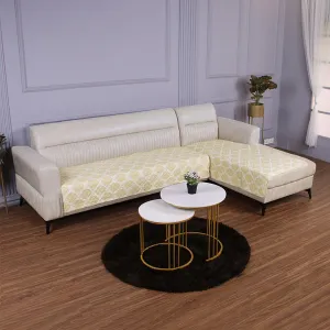 Printed Quilted L Type Sofa Mat Set (3 2 Seater), Ogee Ivory