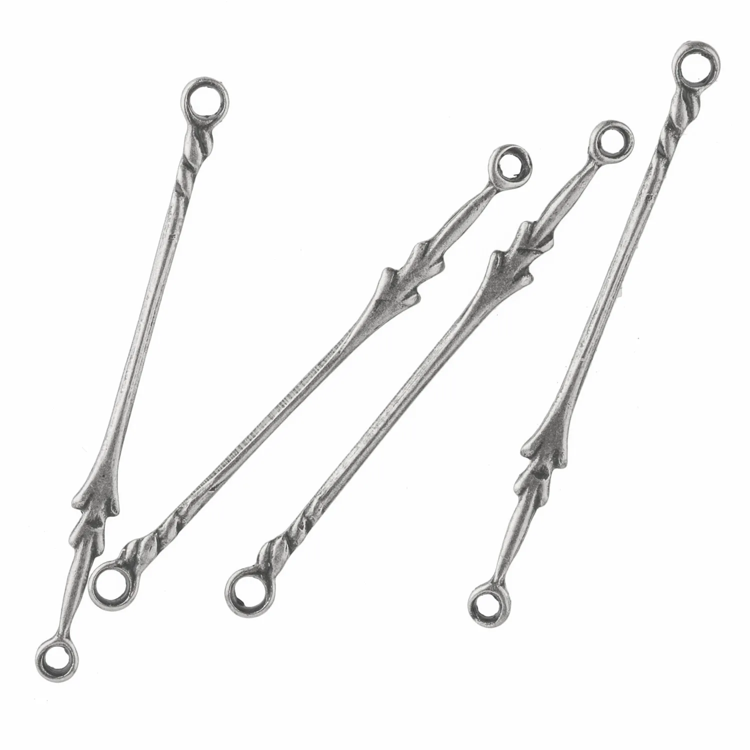 Stamped silver plated brass arrow 2 ring connector rods. 26mm. Pkg. of 10. b9-0524s