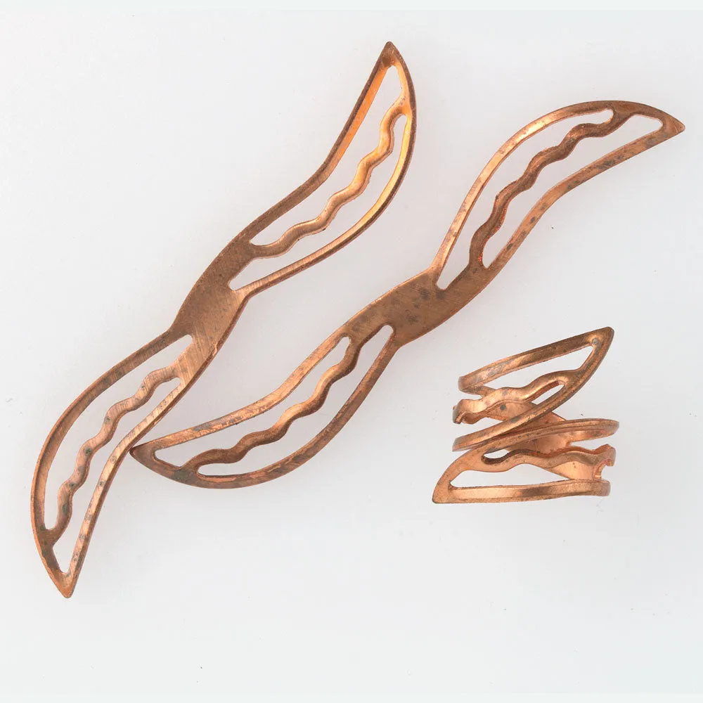 Vintage red brass stamped cutout flexible component, 76x10mm. Package of 2. b9-2407(e)